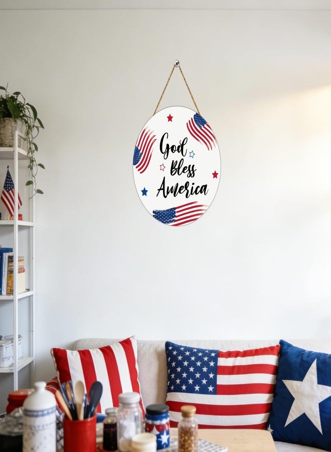YUNKKIN 4th of July Decorations Patriotic Wreath American Flag God Bless America Sign Wooden 4th of July Wreaths for Front Door Decorations for Memorial Day Fourth of July Wall Indoor Home Decor - Image 4