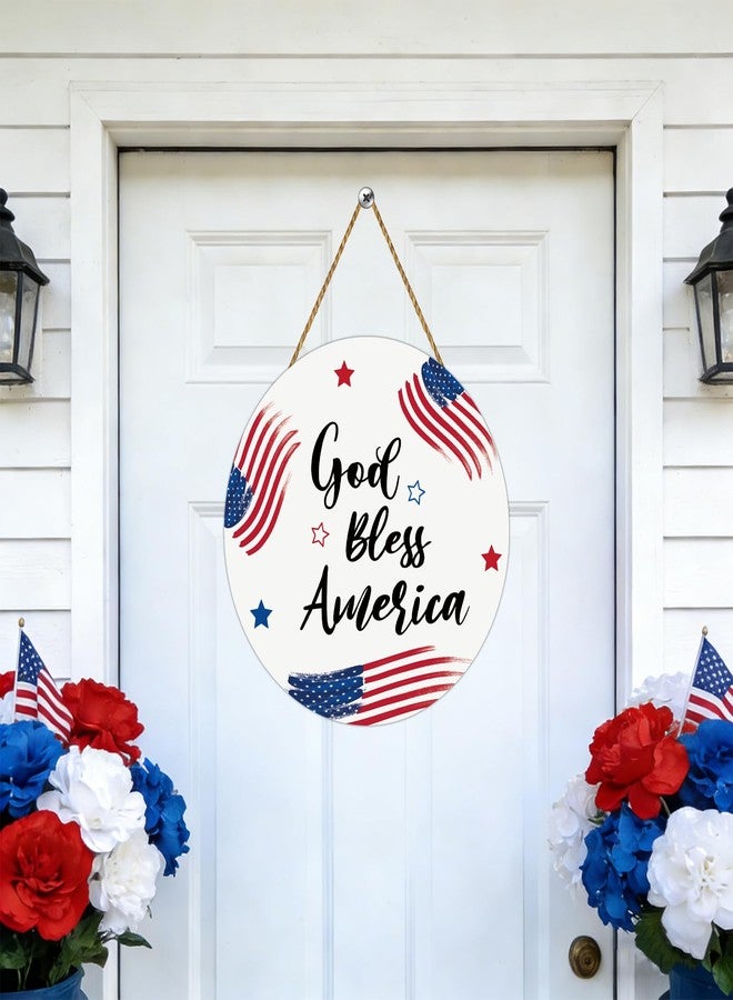 YUNKKIN 4th of July Decorations Patriotic Wreath American Flag God Bless America Sign Wooden 4th of July Wreaths for Front Door Decorations for Memorial Day Fourth of July Wall Indoor Home Decor - Image 3