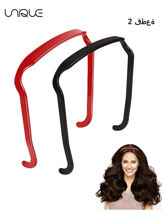 Unique 2Pcs Curly Thick Hair Medium Headband , Curly Hair Headband Sunglasses Shape Headbands, Invisible Hair Hoop, Square Headband Like (Black and Red) - Image 1