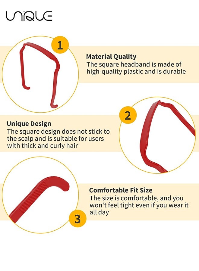 Unique 2Pcs Curly Thick Hair Medium Headband , Curly Hair Headband Sunglasses Shape Headbands, Invisible Hair Hoop, Square Headband Like (Black and Red) - Image 3