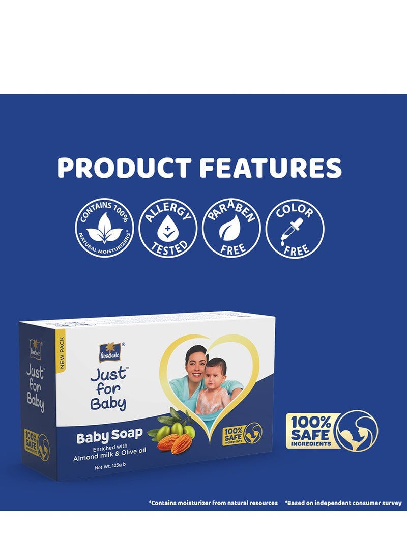 Parachute - Parachute Just For Baby - Baby Soap for Soft Skin | Enriched with Olive Oil  and Almond Milk | Dermatologically Tested and 100% Safe Ingredients - 125gm - Image 1