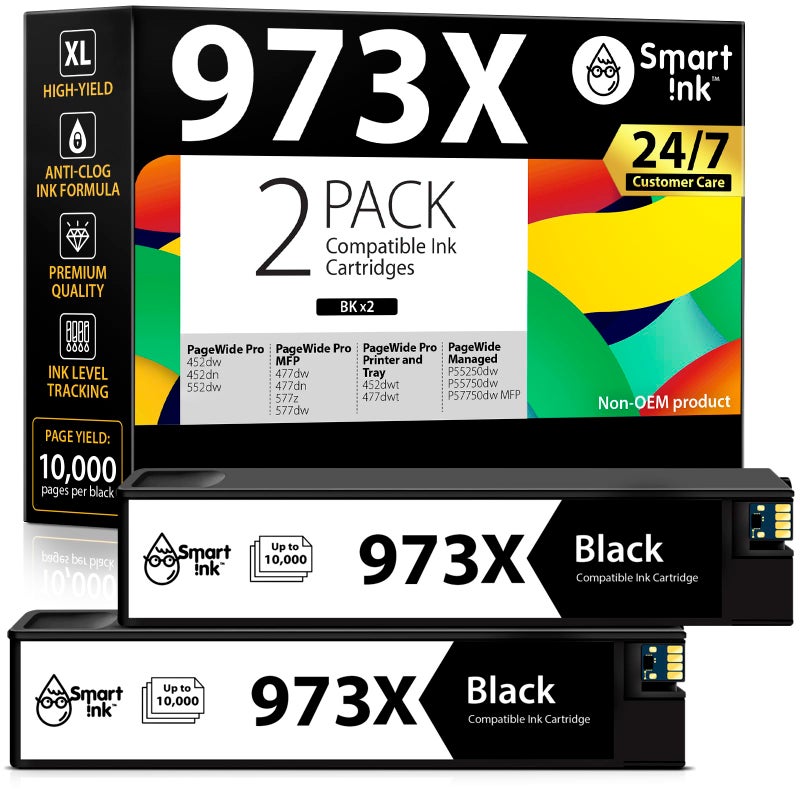 Smart Ink Compatible Ink Cartridge Replacement for HP 973X 973 (Black, 2 Pack Combo) to use with PageWide Pro 477dw 577dw 452dw 477dn 452dn 577z 552dw P55250dw Printers - Image 1