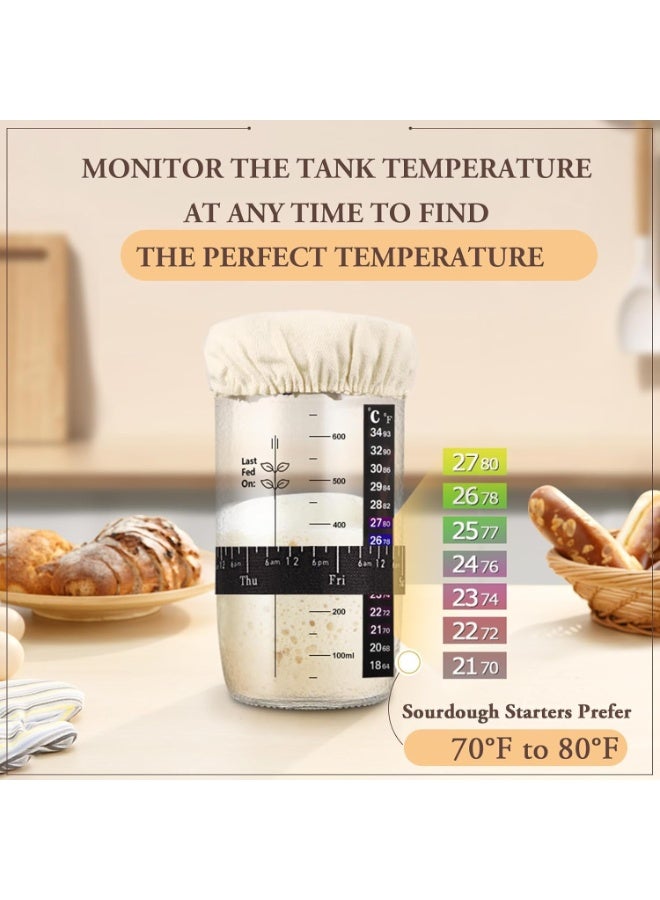 موثوقية التنبؤ برطمان خميرة العجين المخمر، طقم خميرة العجين المخمر مع شريط تغذية محدد التاريخ، ميزان حرارة، غطاء قماشي وغطاء معدني، مستلزمات خبز العجين المخمر القابلة لإعادة الاستخدام، مستلزمات الخبز المنزلي - Image 5