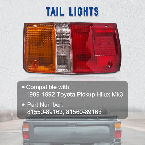 TOTMOX Tail Lights Turn Signal Rear Tail Light Assembly Compatible with Toyota Pickup Hilux Mk3 1989-1992 (Red/Amber Lights) - Image 4
