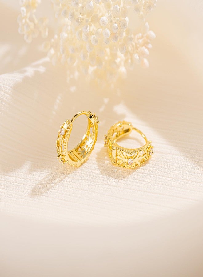LLWOM Gold Huggie Earrings for Women, 14k Real Gold Plated Hoop Earrings Hypoallergenic Lightweight Hoops Gifts, Brass, Cubic Zirconia - Image 5