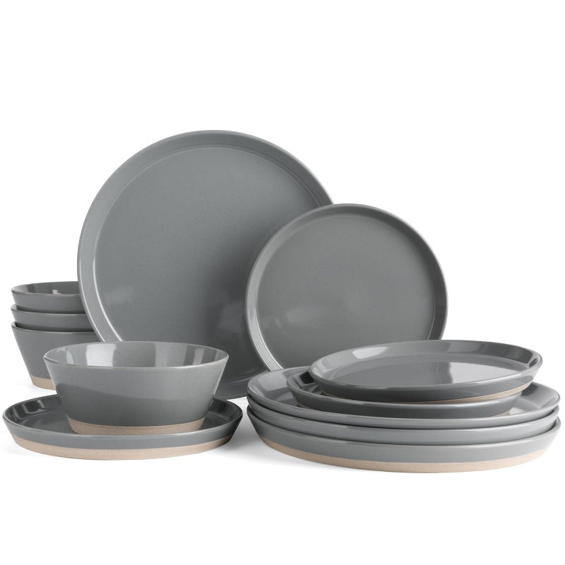 Famiware Saturn Dinnerware Sets 12 Pieces Dish Set Plates and Bowls Sets for 4 Dark Gray