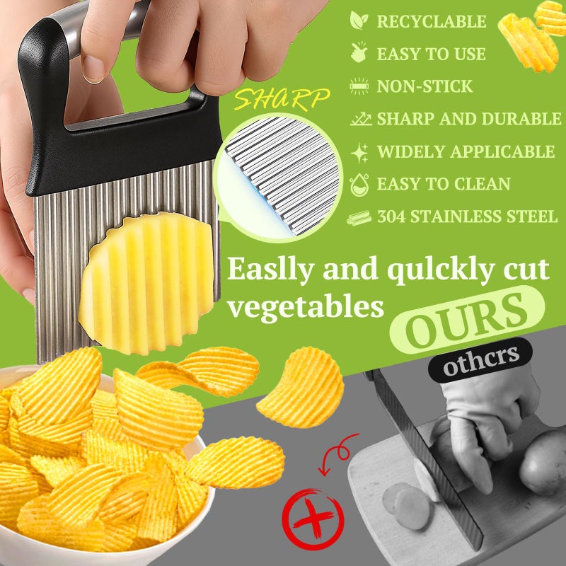 FANTEXY Crinkle Cutter for Veggies, Stainless Steel French Fry Cutter for Potatoes, Cucumbers, Carrots - Wavy Chopper, Waffle Fry Maker - Image 5