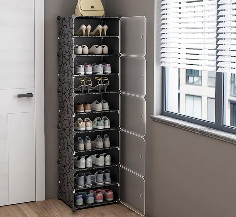 Zemic Plastic Shoe Rack Organizer - 30 Pair Tower Shelf Storage Cabinet Stand Expandable for Heels, Boots, Slippers (Grey) - Image 1