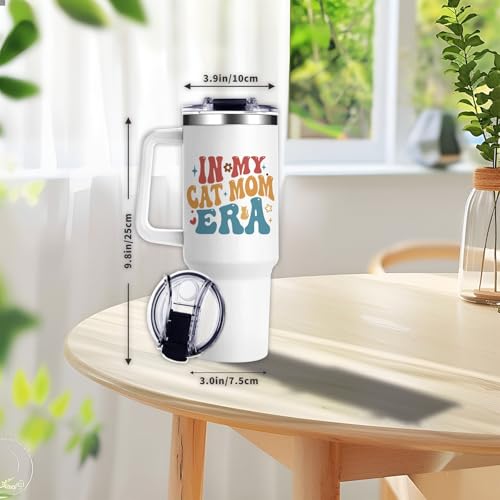 GlitaZola Cat Mom Tumbler Gifts for Cats Lovers Women 40Oz In My Cat Mom Era Tumbler with Handle Christmas Mothers Day Present for Cats Moms and Girls - Image 2