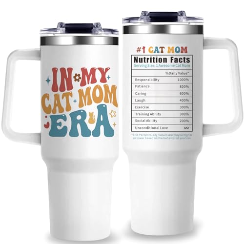GlitaZola Cat Mom Tumbler Gifts for Cats Lovers Women 40Oz In My Cat Mom Era Tumbler with Handle Christmas Mothers Day Present for Cats Moms and Girls - Image 1