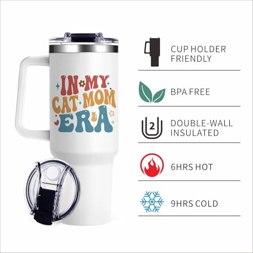 GlitaZola Cat Mom Tumbler Gifts for Cats Lovers Women 40Oz In My Cat Mom Era Tumbler with Handle Christmas Mothers Day Present for Cats Moms and Girls - Image 3