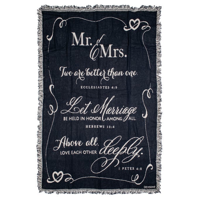MR AND MRS BLACK AND WHITE 52 X 68 ALL COTTON TAPESTRY THROW BLANKET