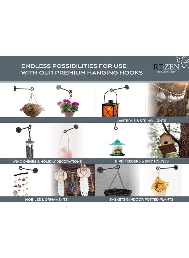 RTZEN Plant Hanger Swirl Hook - Hand Forged Heavy Duty Wrought Iron Wall Decor - Indoor or Outdoor Swirly Hanging Plant Bracket for Bird Feeders Lanterns Baskets and Wind Chimes - 2 Pack - Image 5