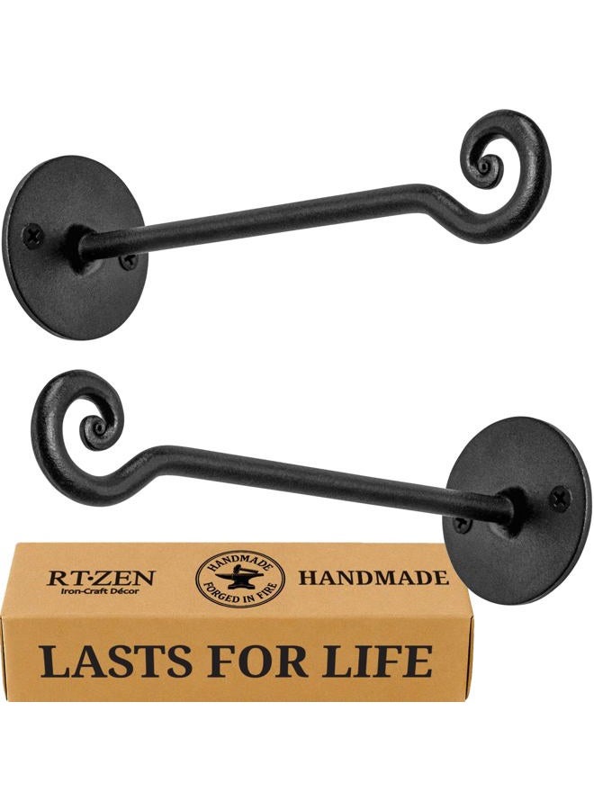 RTZEN Plant Hanger Swirl Hook - Hand Forged Heavy Duty Wrought Iron Wall Decor - Indoor or Outdoor Swirly Hanging Plant Bracket for Bird Feeders Lanterns Baskets and Wind Chimes - 2 Pack - Image 1
