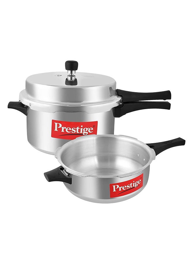 Prestige Popular Pressure Cooker with Lid 7.5 Ltr and Pressure Pan without Lid 3.5 Ltr | Aluminium Cooker|Heat Resistant Side Handles - Image 1