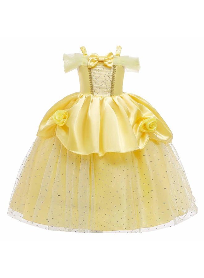 HIHCBF Girls Beauty and The Beast Costume Belle Princess Birthday Party Christmas Halloween Fancy Dress w/Accessories Set Yellow 004 3-4T - Image 2