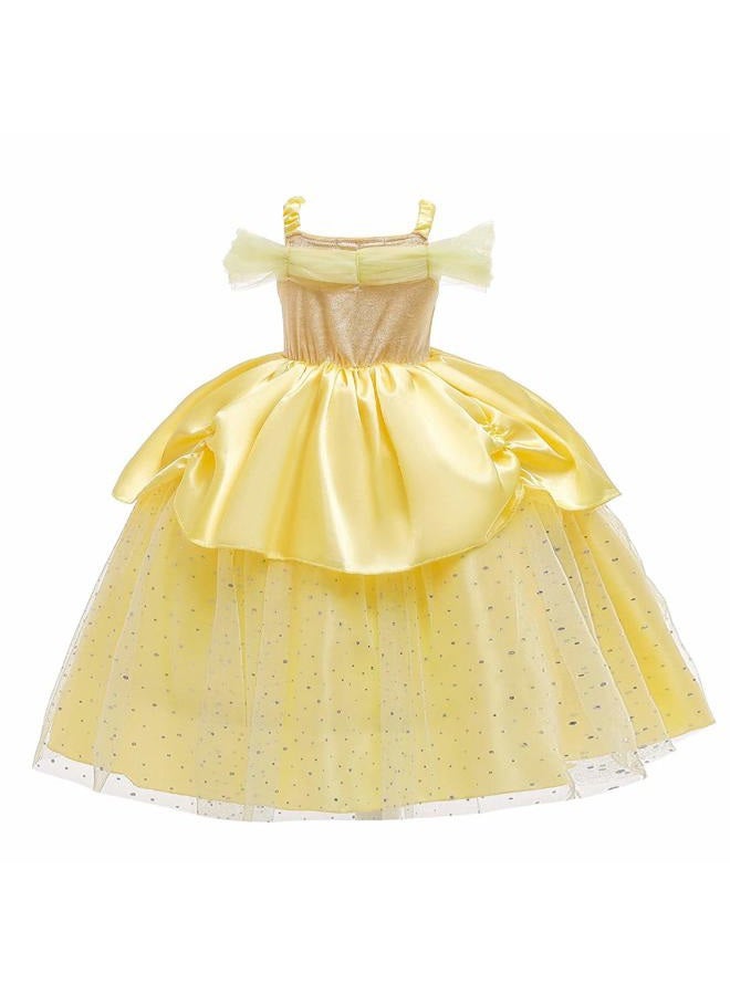 HIHCBF Girls Beauty and The Beast Costume Belle Princess Birthday Party Christmas Halloween Fancy Dress w/Accessories Set Yellow 004 3-4T - Image 4