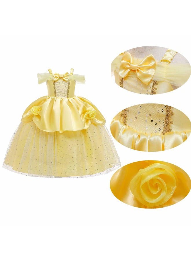 HIHCBF Girls Beauty and The Beast Costume Belle Princess Birthday Party Christmas Halloween Fancy Dress w/Accessories Set Yellow 004 3-4T - Image 5