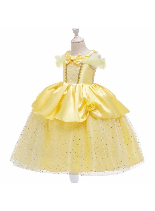 HIHCBF Girls Beauty and The Beast Costume Belle Princess Birthday Party Christmas Halloween Fancy Dress w/Accessories Set Yellow 004 3-4T - Image 3