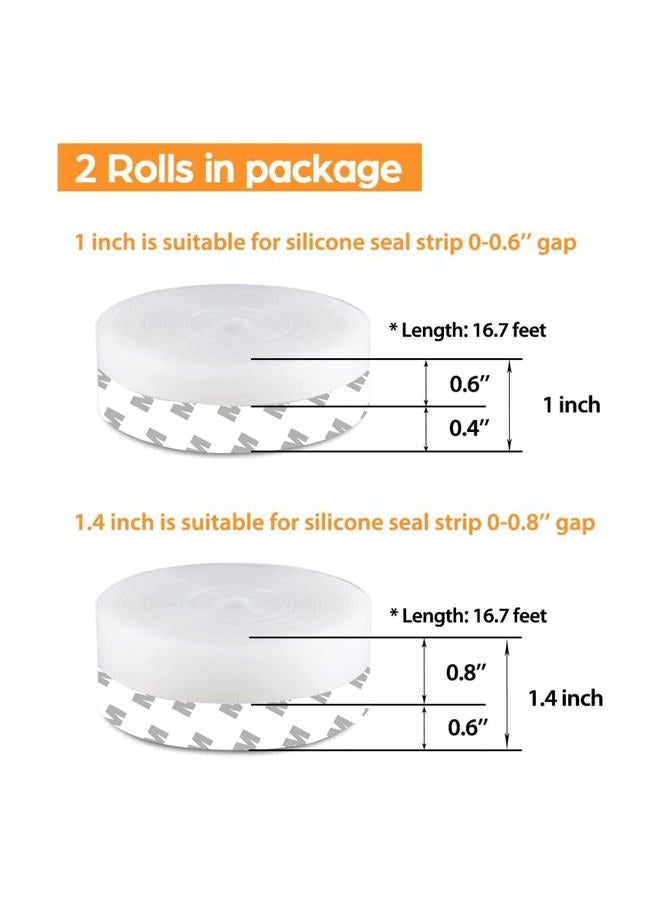 Bruiefpap 33.5 Feet Silicone Seal Strip, Weather Stripping Shower Door Bottom Seal, Weatherproof Soundproof Self Adhesive Window Insulation Tape for Door Seal and Shower Glass Gaps, Width 1'' and 1.4'' - Image 2