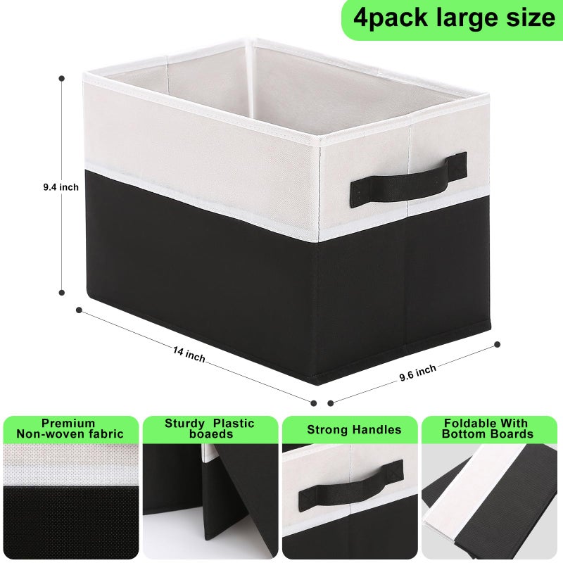 Wrrlors Large Shelf Storage Bins [4 Pack],Decorative Collapsible Storage Basket,Fabric Closet Organizer and Home Storage Cubes with Handles for Organizing Books, Clothes, Toys, Nurseryï¼ˆBlackï¼‰ - Image 2