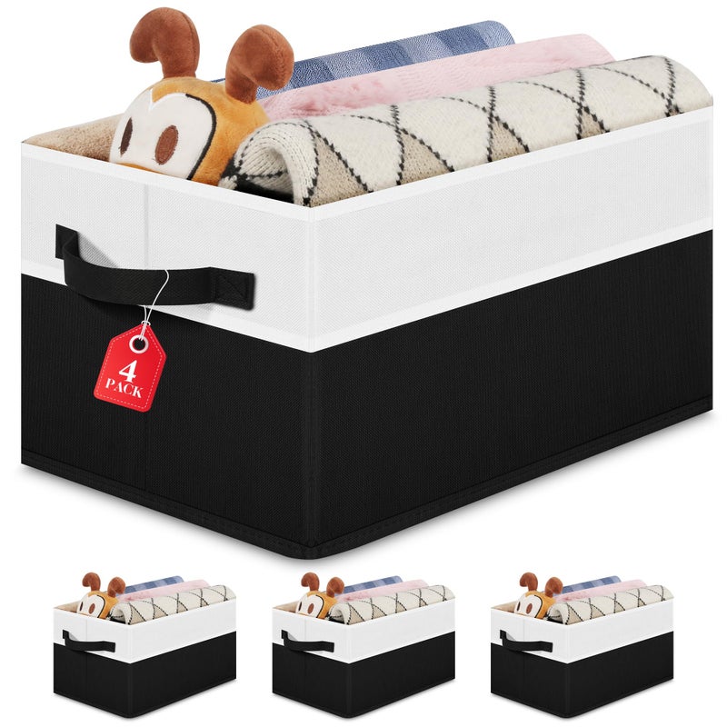 Wrrlors Large Shelf Storage Bins [4 Pack],Decorative Collapsible Storage Basket,Fabric Closet Organizer and Home Storage Cubes with Handles for Organizing Books, Clothes, Toys, Nurseryï¼ˆBlackï¼‰ - Image 1