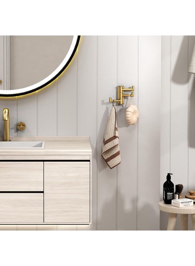 أنجل سيمبل خطاف مناشف أنجل سيمبل ثلاثي قابل للدوران والطي من استانلس ستيل 304 للحمام بتصميم جداري بتشطيب ذهبي مطفي - Image 3