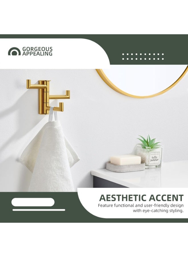 أنجل سيمبل خطاف مناشف أنجل سيمبل ثلاثي قابل للدوران والطي من استانلس ستيل 304 للحمام بتصميم جداري بتشطيب ذهبي مطفي - Image 4