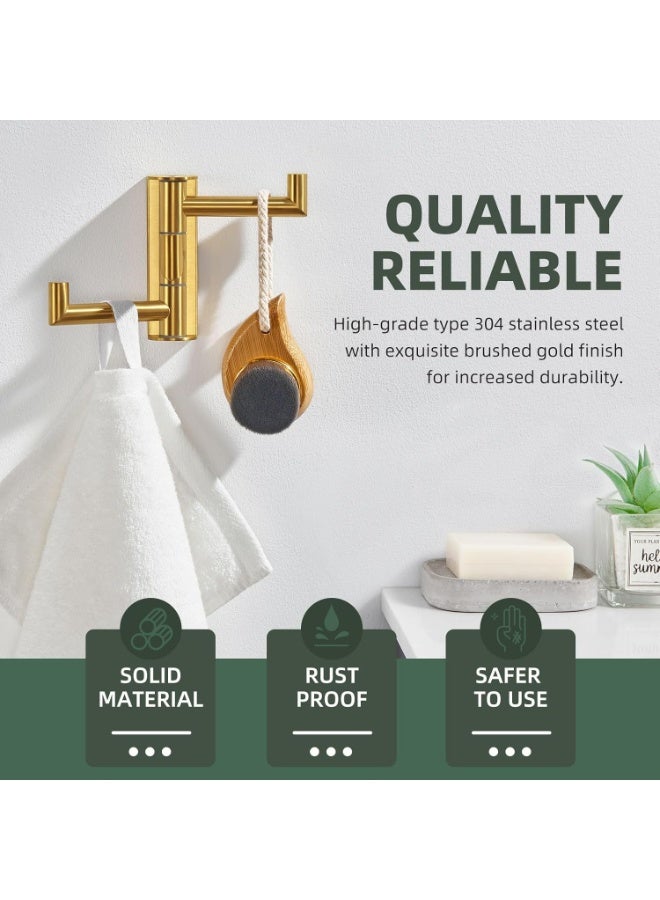 أنجل سيمبل خطاف مناشف أنجل سيمبل ثلاثي قابل للدوران والطي من استانلس ستيل 304 للحمام بتصميم جداري بتشطيب ذهبي مطفي - Image 5