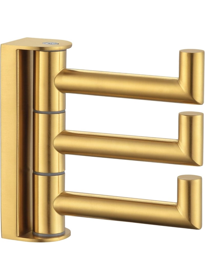 أنجل سيمبل خطاف مناشف أنجل سيمبل ثلاثي قابل للدوران والطي من استانلس ستيل 304 للحمام بتصميم جداري بتشطيب ذهبي مطفي - Image 1