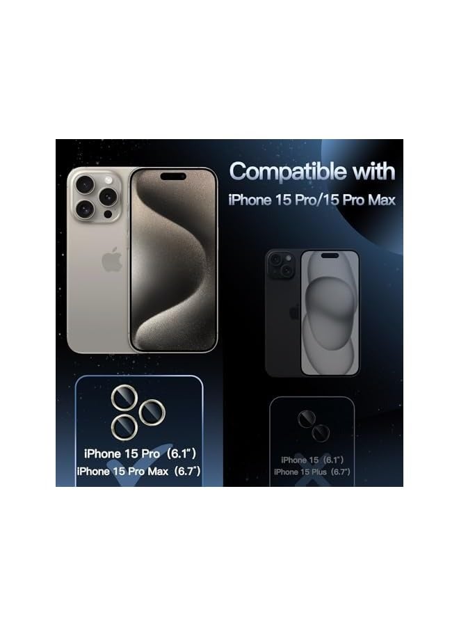 بروماس واقي عدسة الكاميرا لهاتف iPhone 15 Pro 6.1 بوصة وiPhone 15 Pro Max 6.7 بوصة، غطاء حلقة فردي معدني من الزجاج المقسى 9H، شفاف عالي الدقة، مجموعة واحدة (تيتانيوم طبيعي) - Image 2