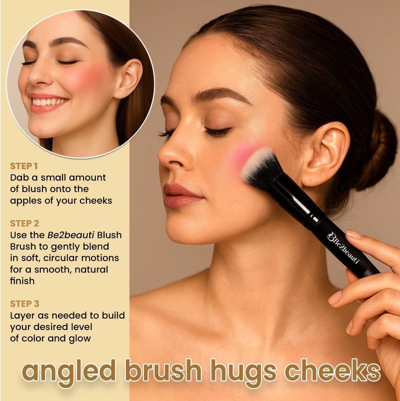 Be2beauti Be2beauti Blush Brush for Face Makeup – Multi-Functional Concealer & Contour Brush for Liquid, Cream & Powder – Soft Dense Vegan Kabuki Cheek Brush - Image 2