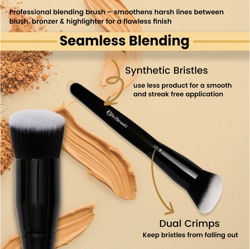Be2beauti Be2beauti Blush Brush for Face Makeup – Multi-Functional Concealer & Contour Brush for Liquid, Cream & Powder – Soft Dense Vegan Kabuki Cheek Brush - Image 3