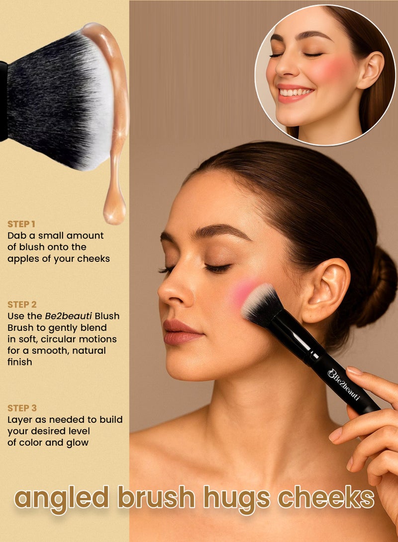 Be2beauti Blush Brush for Face Makeup – Fluffy Blusher Brush & Cheek Makeup Brush for Liquid, Cream & Powder – Soft Dense Makeup Blush Brush - Image 2