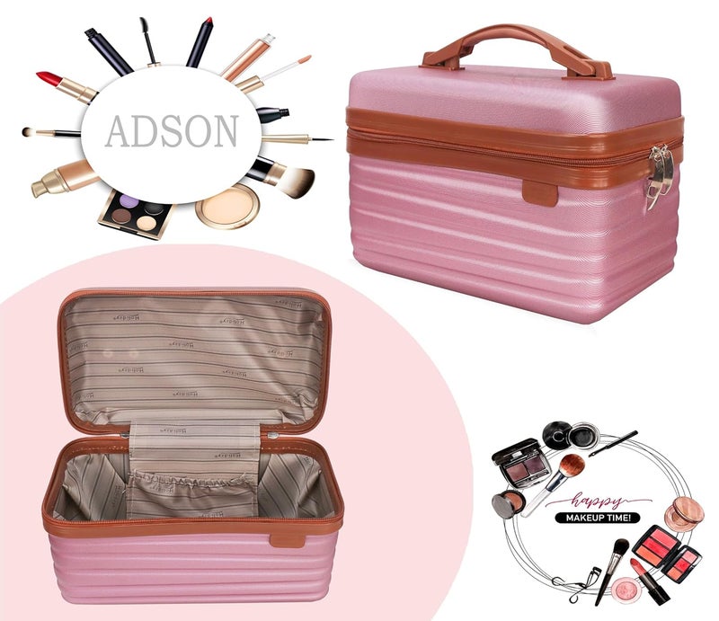 Adson Travel Make up Train Case, Waterproof Portable Hard Shell Cosmetic Case Luggage Mini Suitcase Makeup Brushes Bag Toiletry Organizer Portable Makeup Carrying Case (Rose Pink Quartz) - Image 5