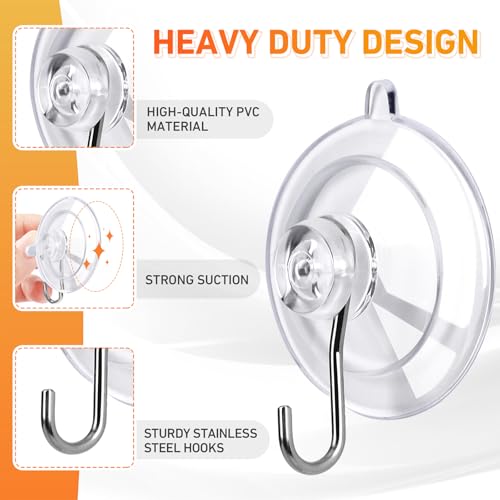 KORCCI Suction Cup Hooks 12Pack - Max Load 10LB, 1.77Inch Clear Medium Suction Cups, No Trace, Reusable & Removable, Stainless Steel Hooks, for Tile, Glass, Window, Shower, Kitchen, Bathroom - Image 5