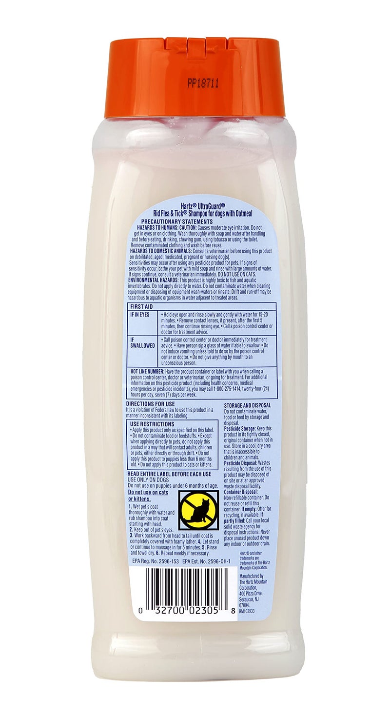Hartz UltraGuard Rid Flea & Tick Oatmeal Dog Shampoo, 18 oz Bottle - Image 2