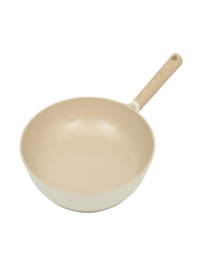 Gibson Elite Folkstone 10 Inch Heavy Duty Cast Aluminum Fry Pan Cookware Non-Toxic Premium Ceramic Non Stick Frying Pan, Kitchen Egg Pan, Omelet Pan, Linen White W/Wood Handle, Induction Safe - Image 5