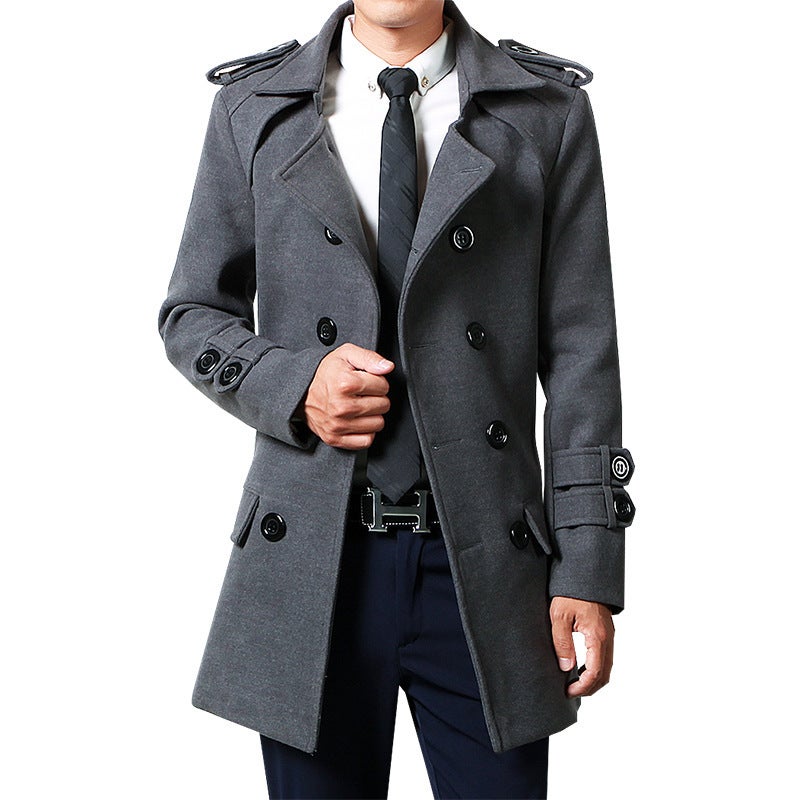 Mens Woolen Coat Mid-Length Plush Thickened 2023 Trendy Black