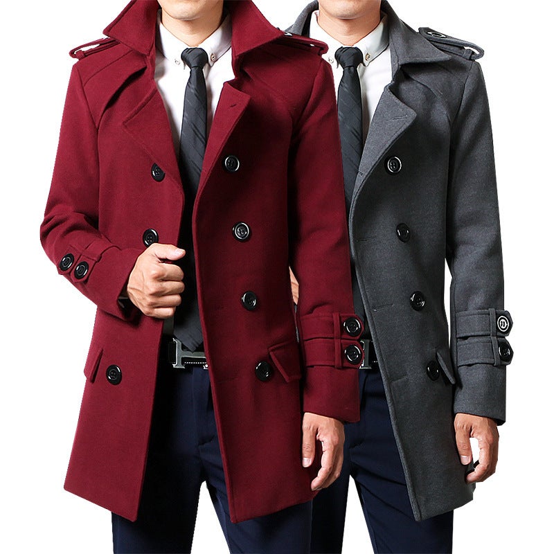 Mens Woolen Coat Mid-Length Plush Thickened 2023 Trendy Black