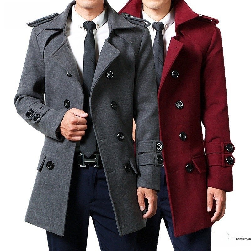 Mens Woolen Coat Mid-Length Plush Thickened 2023 Trendy Black