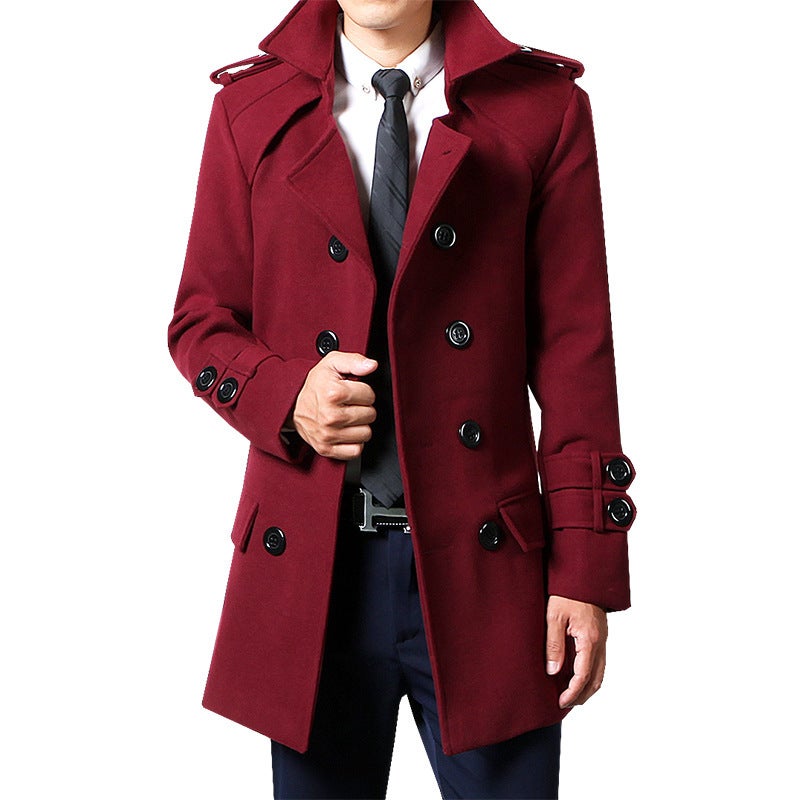 Mens Woolen Coat Mid-Length Plush Thickened 2023 Trendy Black