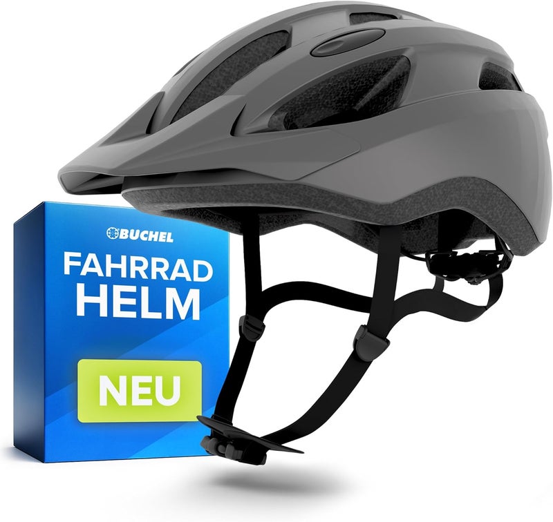 Büchel Bicycle Helmet with In-Mould Technology - Lightweight and Safe for Kids & Adults - Sizes M & L - Grey Matte - Image 1