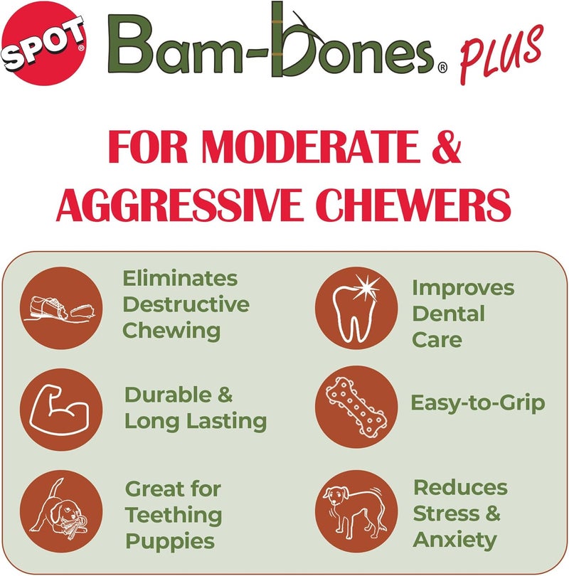 spot Bam-Bones Plus Branch -Bamboo Fiber & Nylon, Durable Long Lasting Dog Chew for Aggressive Chewers – Great Toy for Adult Dogs & Teething Puppies Under 90lbs, Non-Splintering, 9.5in, Beef Flavor - Image 3