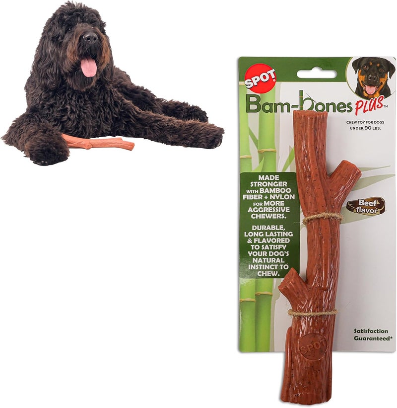 spot Bam-Bones Plus Branch -Bamboo Fiber & Nylon, Durable Long Lasting Dog Chew for Aggressive Chewers – Great Toy for Adult Dogs & Teething Puppies Under 90lbs, Non-Splintering, 9.5in, Beef Flavor - Image 1