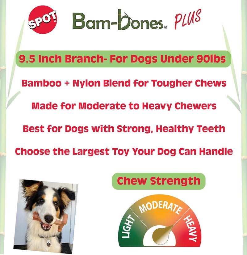 spot Bam-Bones Plus Branch -Bamboo Fiber & Nylon, Durable Long Lasting Dog Chew for Aggressive Chewers – Great Toy for Adult Dogs & Teething Puppies Under 90lbs, Non-Splintering, 9.5in, Beef Flavor - Image 2