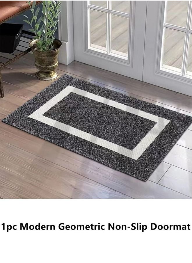 Kutis - 1-Piece Modern Geometric Non-Slip Doormat Outdoor Floor Mat Polypropylene Fibre Black/White 80 x 50 Centimeter - Image 1