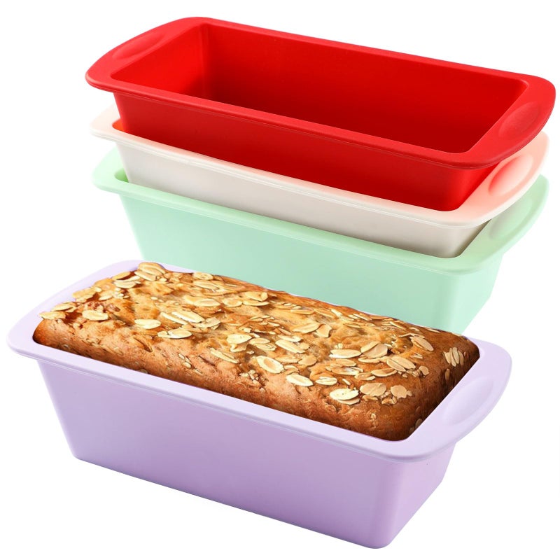 Surflyee 4Piece Silicone Loaf Tins  Rectangle Silicone Cake Tins NonStick Quick Release Heat Resistant Loaf Pans for Oven Air Fryer