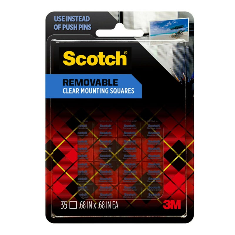 Scotch Removable Clear Double-Sided Mounting Squares, 35 Counts, 0.68" x 0.68" in, Holds Up To 1 lbs., Removes Easily Without Leaving Any Residue, Designed for Hanging Artwork, Photos & Cards (859) - Image 1