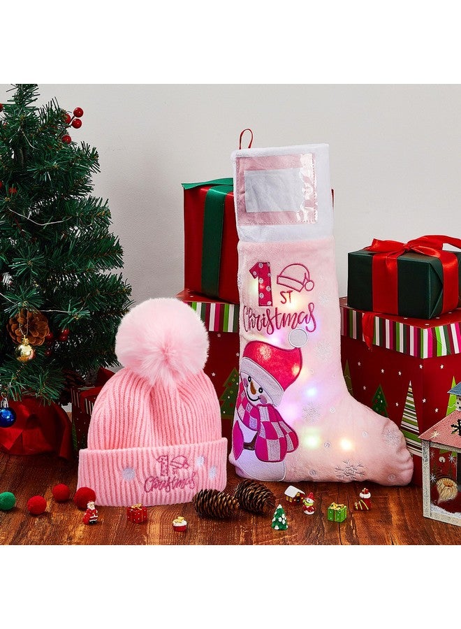 Shinymoon Baby's First Christmas Stocking and Hat Set with LED Lights 2024 Baby Christmas Stockings with Picture Frame Santa Hats Xmas Supplies(Pink,Classic) - Image 4